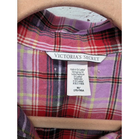Victoria Secret Pink‎ Plaid Sleepwear Nightshirt Long Sleeve Flannel M Medium - Picture 2 of 6